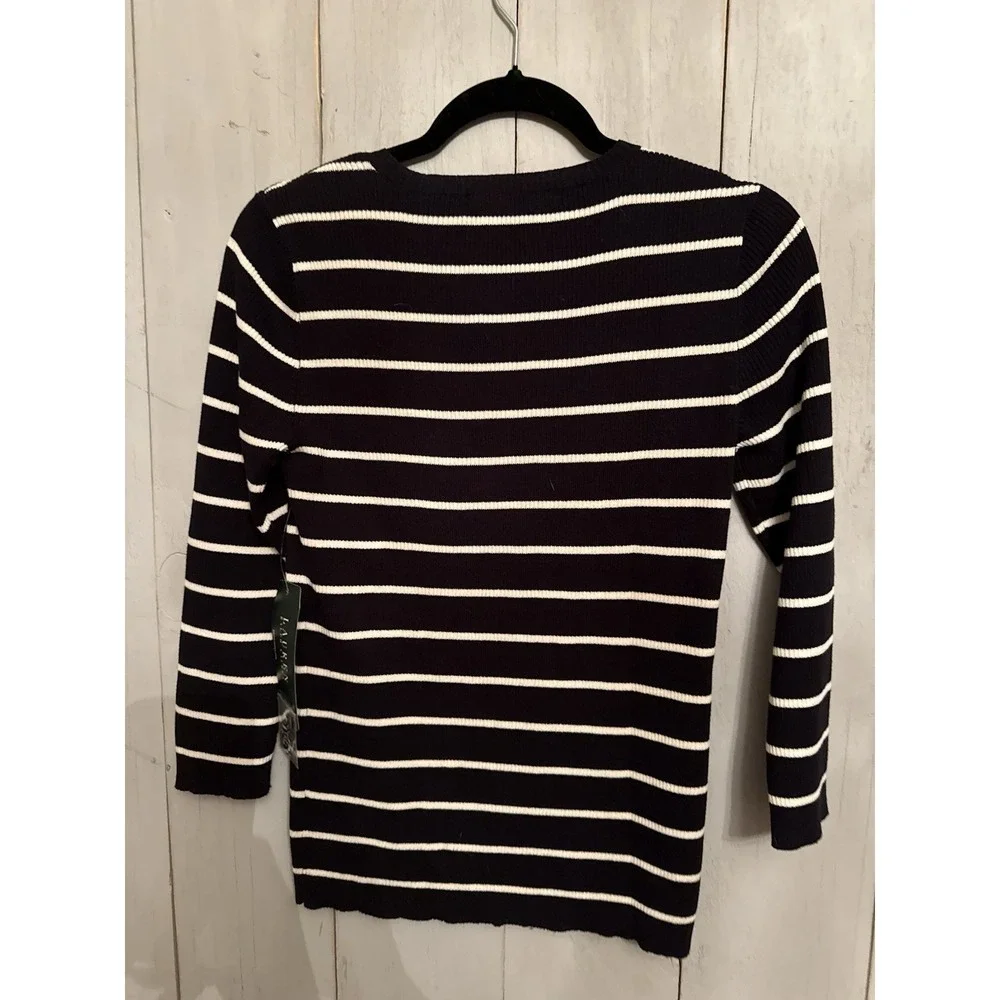Lauren Ralph Lauren S Black & white Stripe zipper Sweater Nautical new - Picture 5 of 8